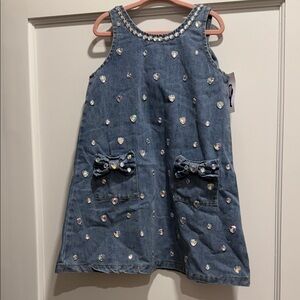 NWT Embellished Denim Dress with Bow Pockets
